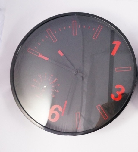 Wall Clock Black With Thermometer